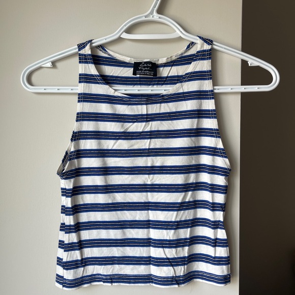 💙BOGO💙 Zara Blue and White Striped Top Small - Picture 1 of 2